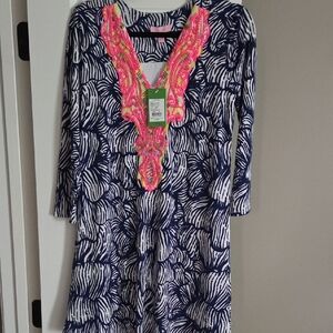 Women's Blue and Pink Patterned Top